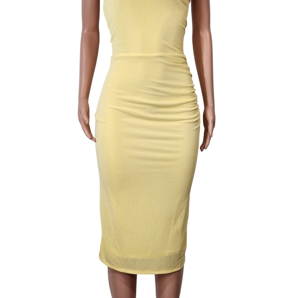 Nordstrom Wayf NWT Yellow Halter Scrunched Leg Fitted Dress Sz XS - Picture 3 of 11